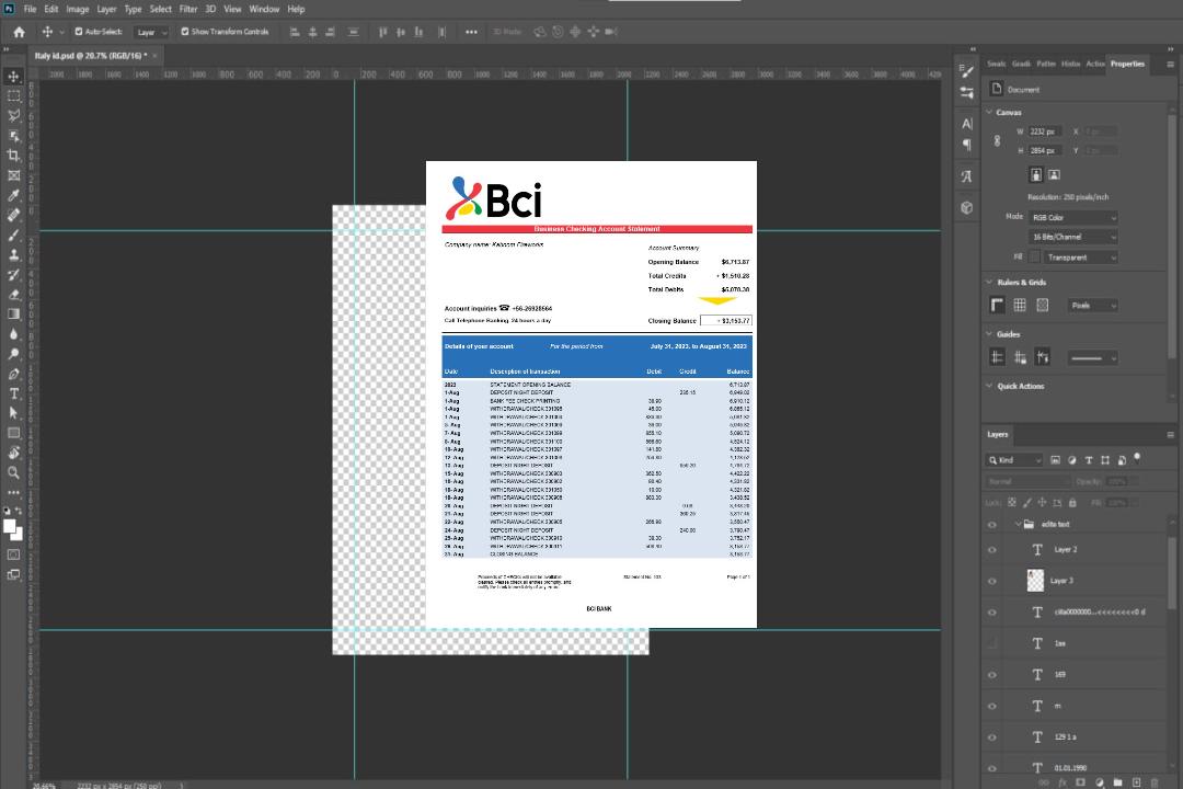 Modèle Word et PDF de relevé de compte d'entreprise BCI Bank template